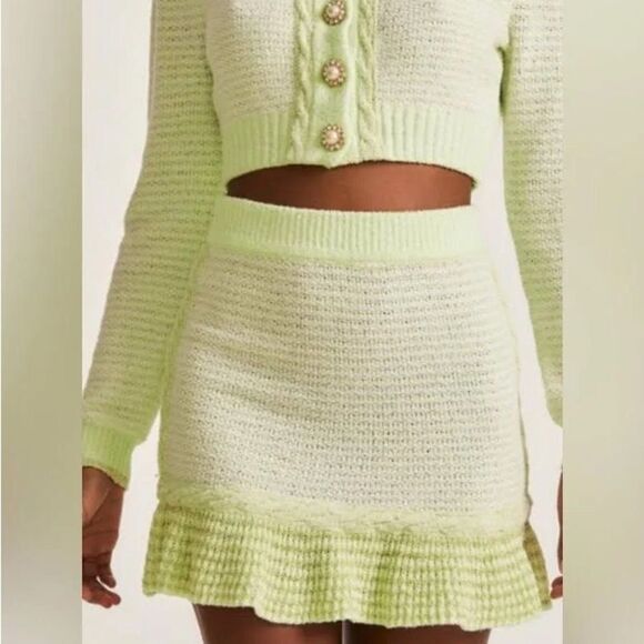 LoveShackFancy Heiress Mini Skirt - Knit- Pistachio Green - Size Small - Picture 1 of 4